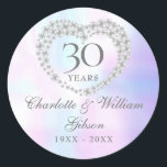 Beautiful Pearl Heart 30th Anniversary Classic Round Sticker<br><div class="desc">Featuring a beautiful pearl heart,  this chic 30th wedding anniversary sticker can be personalised with your special pearl anniversary information on a pearl background. Designed by Thisisnotme©</div>