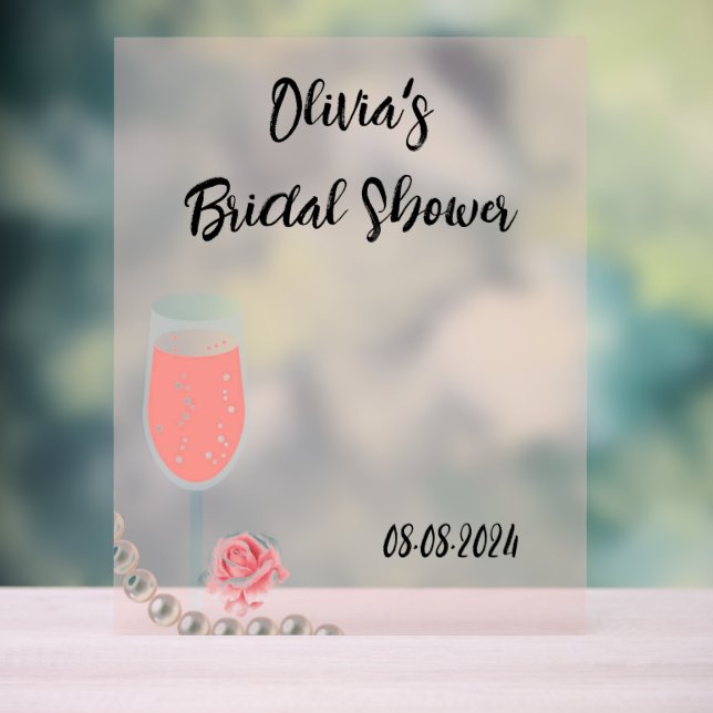 beautiful pearls and prosecco bridal shower acrylic sign (Neutral)