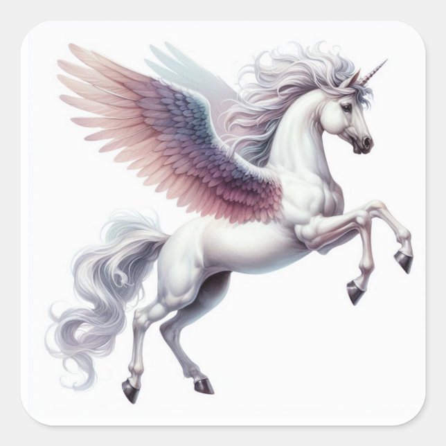 Beautiful Pegasus with Ombre Coloured Wings Square Sticker (Front)
