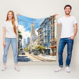 Beautiful pen and ink sketch of San Francisco Fleece Blanket
