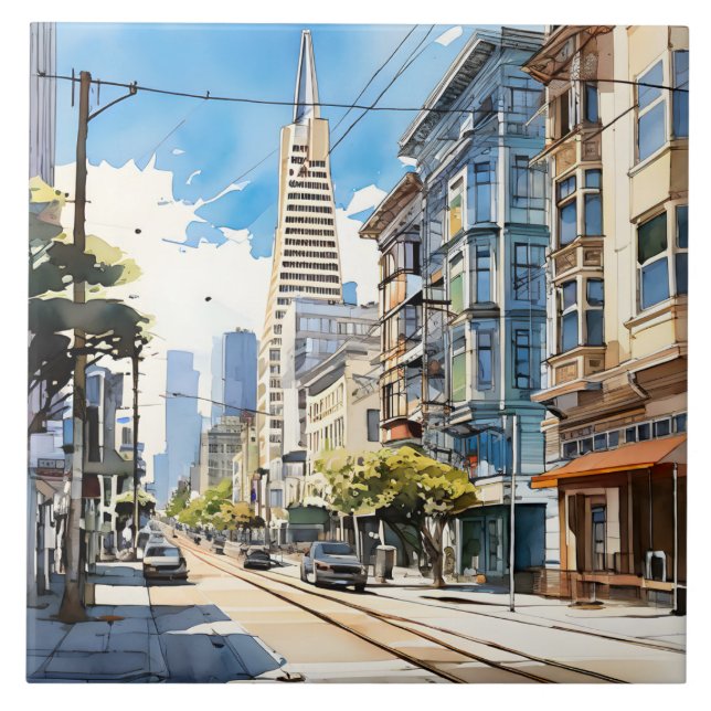 Beautiful pen and ink sketch of San Francisco Tile (Front)