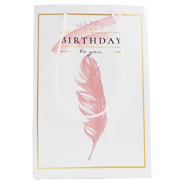 Beautiful Pencil Drawing Pink Feather Birthday Medium Gift Bag (Front)