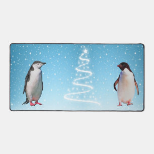 Beautiful Penguin Couple on Light Blue Desk Mat