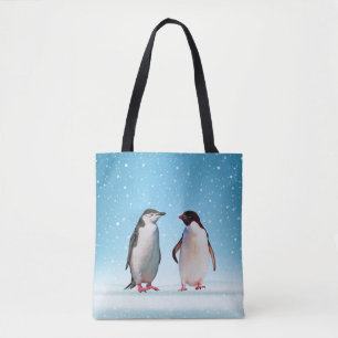 Beautiful Penguin Couple on Light Blue Tote Bag