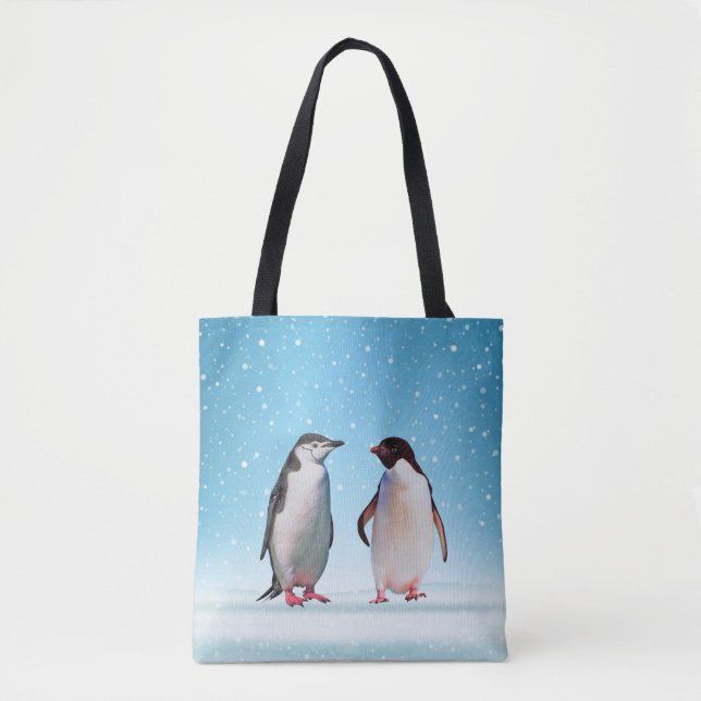 Beautiful Penguin Couple on Light Blue Tote Bag (Front)
