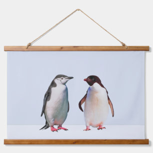 Beautiful Penguin Couple on Light Periwinkle Blue Hanging Tapestry
