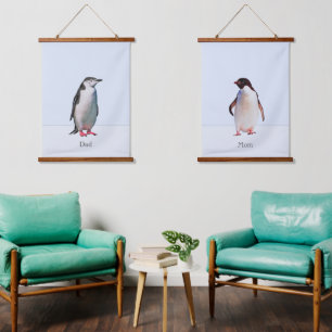 Beautiful  Penguin Couple on Light Periwinkle Blue Hanging Tapestry