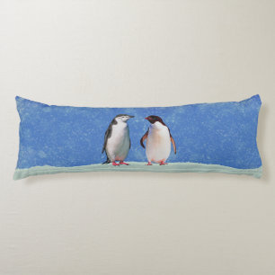 Beautiful Penguin Couple on Sky Blue Body Cushion