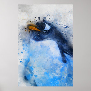 beautiful penguin minimal watercolor painting poster
