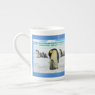 Beautiful Penguin Scripture 1 John 4:16 Bone China Mug