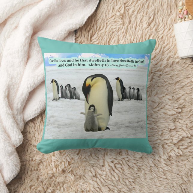 Beautiful Penguin Scripture 1 John 4:16  Cushion (Blanket)