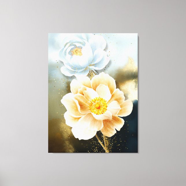 Beautiful Peonies and Gold Glitter Canvas Print (Front)