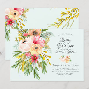 Beautiful Peonies Floral Baby Shower Invitations