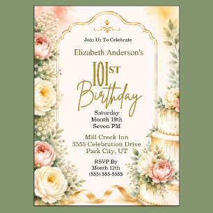 Beautiful Peony 101st Birthday Party Invitation