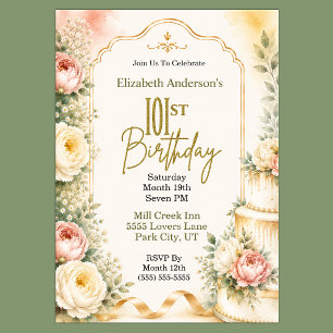 Beautiful Peony 101st Birthday Party Invitation