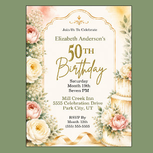 Beautiful Peony 50th Birthday Party Invitation
