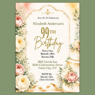 Beautiful Peony 99th Birthday Party Invitation
