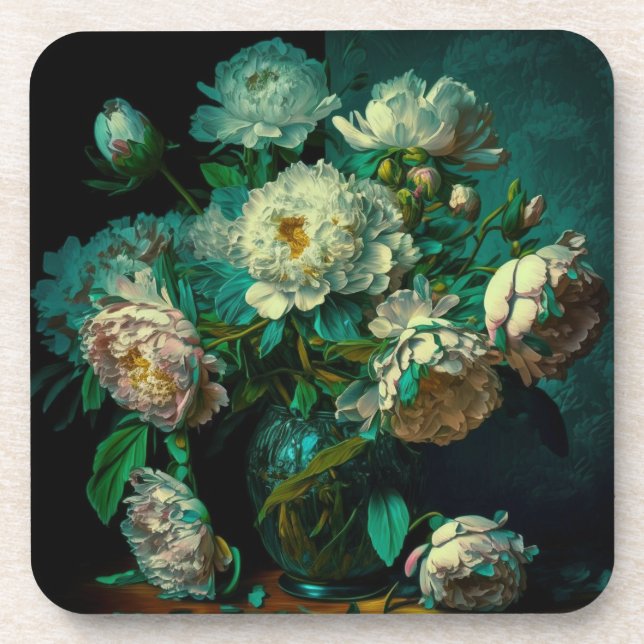 Beautiful Peony Flowers Beverage Coaster (Front)