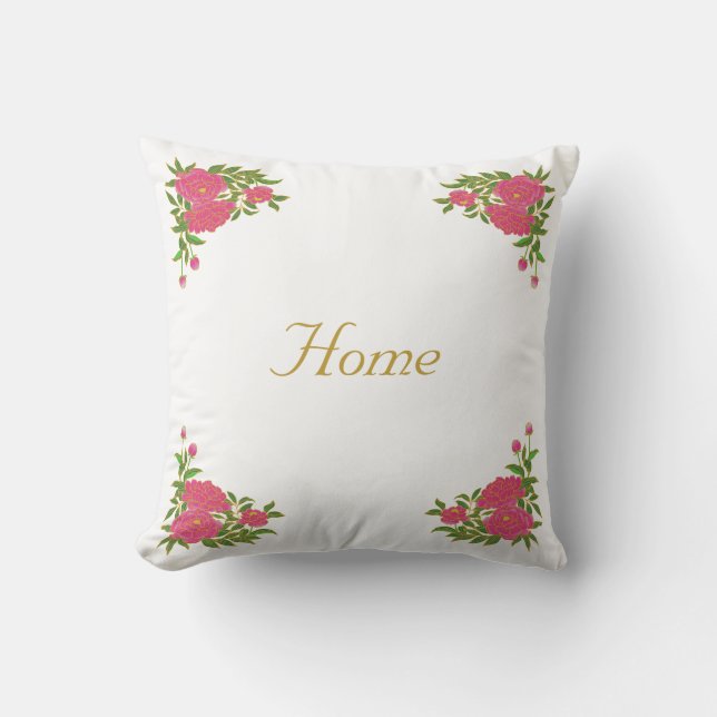 Beautiful peony flowers on white cushion (Front)