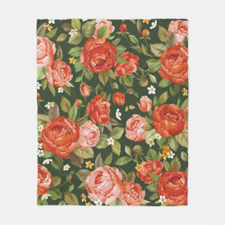 Beautiful peony flowers seamless pattern fleece blanket