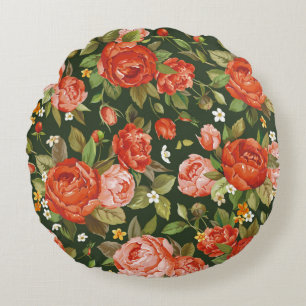 Beautiful peony flowers seamless pattern round cushion