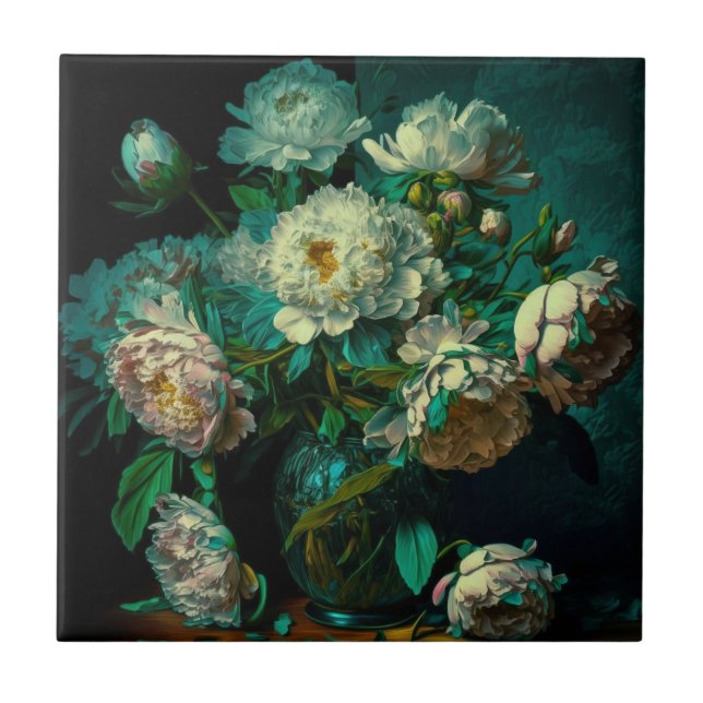 Beautiful Peony Flowers Tile (Front)