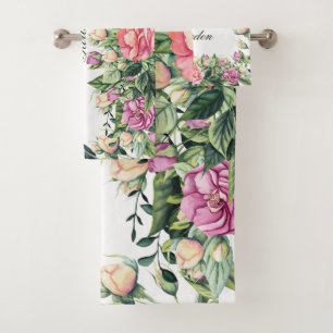 Beautiful Peony Flowers w/ Coloured Background Opt Bath Towel Set