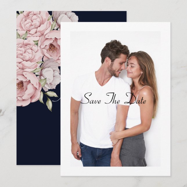 beautiful peony save the date wedding card (Front/Back)