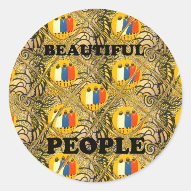 Beautiful People African Traditional Motif Colours Classic Round Sticker (Front)