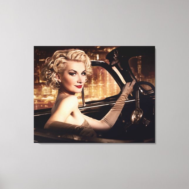 Beautiful People Retro Woman in Convertible Canvas Print (Front)