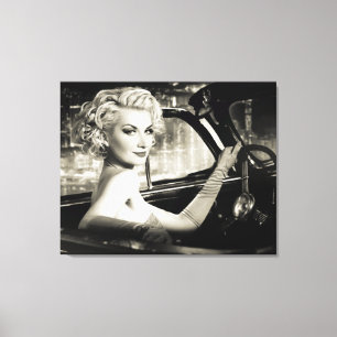 Beautiful People Retro Woman in Convertible Canvas Print