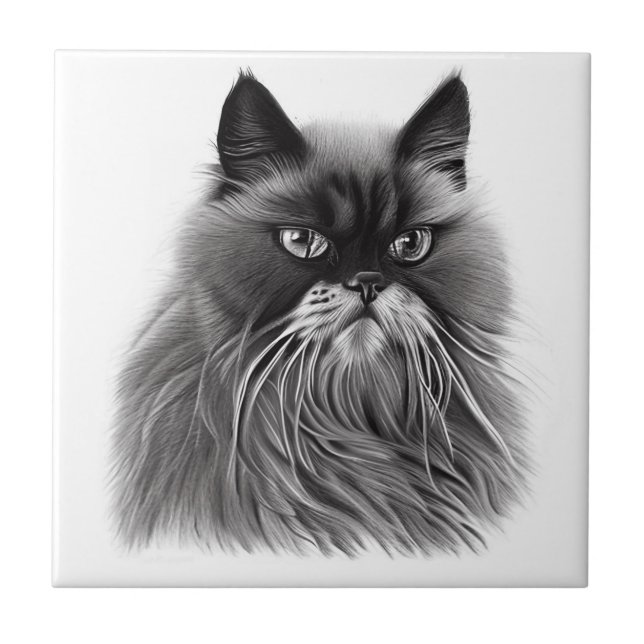 Beautiful Persian Cat in Black and White  Tile (Front)
