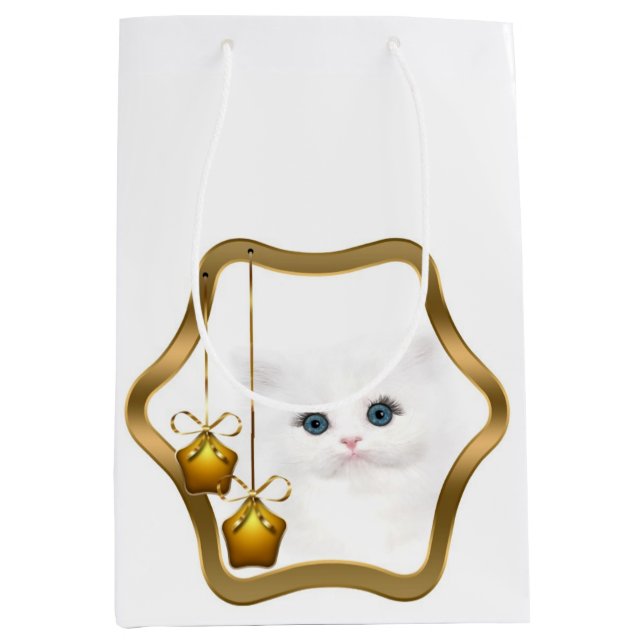 Beautiful Persian Kitten Christmas Medium Gift Bag (Front)