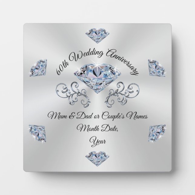 Beautiful Personalised, 60th Anniversary Plaque (Front)