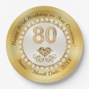 Beautiful Personalised, 80th Birthday Party Plates