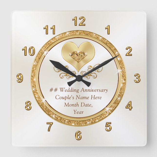 Beautiful Personalised Anniversary Gifts, ANY YEAR Square Wall Clock (Front)