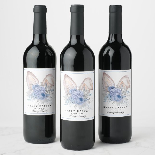 Beautiful Personalised Bunny Ears Easter Wine Label (Bottles)