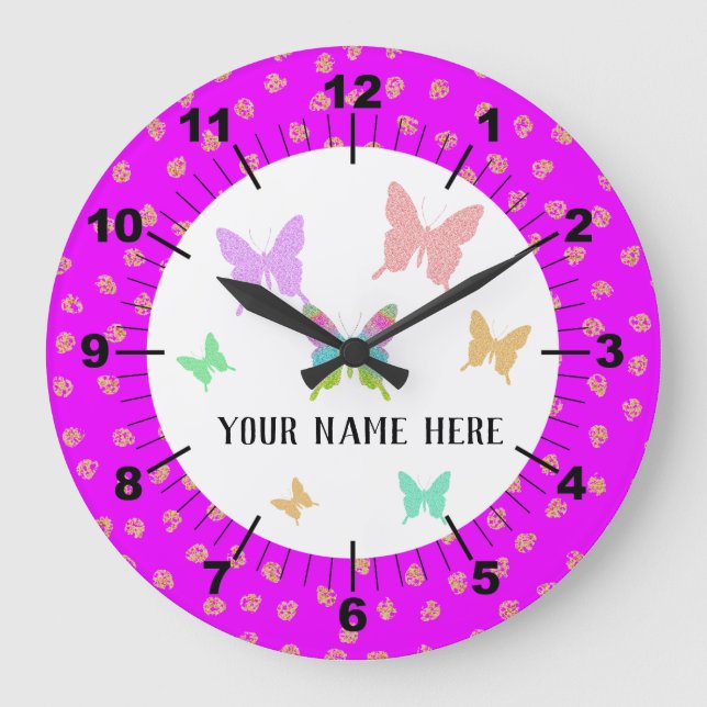 Beautiful Personalised Butterfly Large Clock (Front)