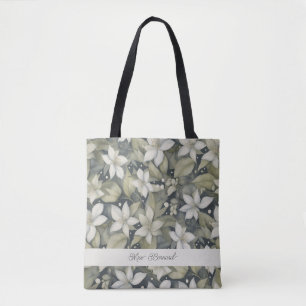 Beautiful Personalised Ivory Blossoms on Sage Tote Bag