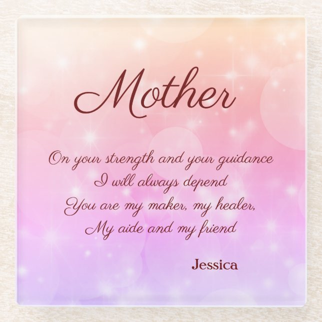 Beautiful Personalised Mother Poem Glass Coaster (Front)