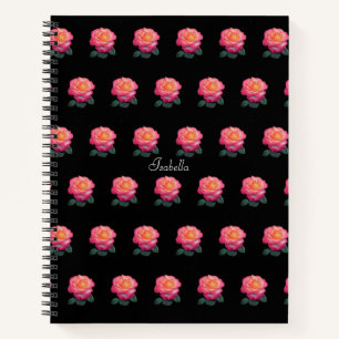 Beautiful Personalised Pink Rose Pattern on Black Notebook