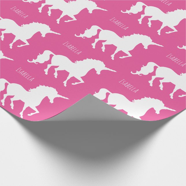 Beautiful Personalised Pink Unicorn Silhouette Wrapping Paper (Corner)