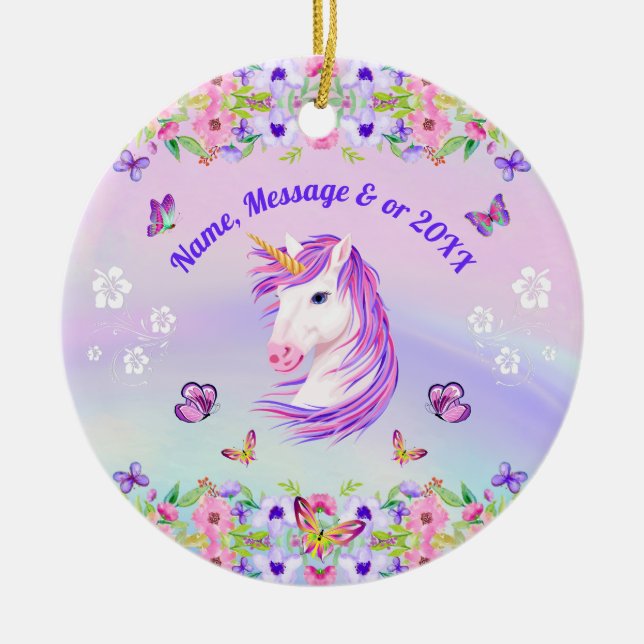 Beautiful, Personalised Unicorn Ornaments (Front)
