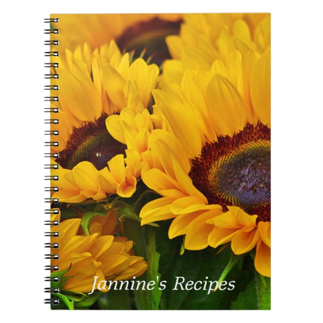 Beautiful Personalised Yellow Orange Sunflower Notebook (Front)