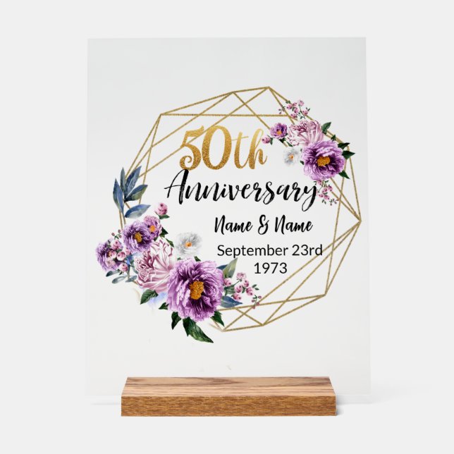 Beautiful Personalized 50th Anniversary Acrylic Sign (Front)
