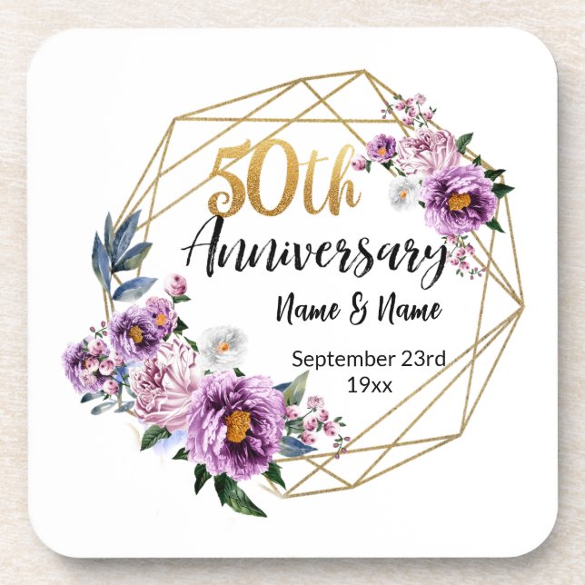 Beautiful Personalized 50th Anniversary Coaster (Front)