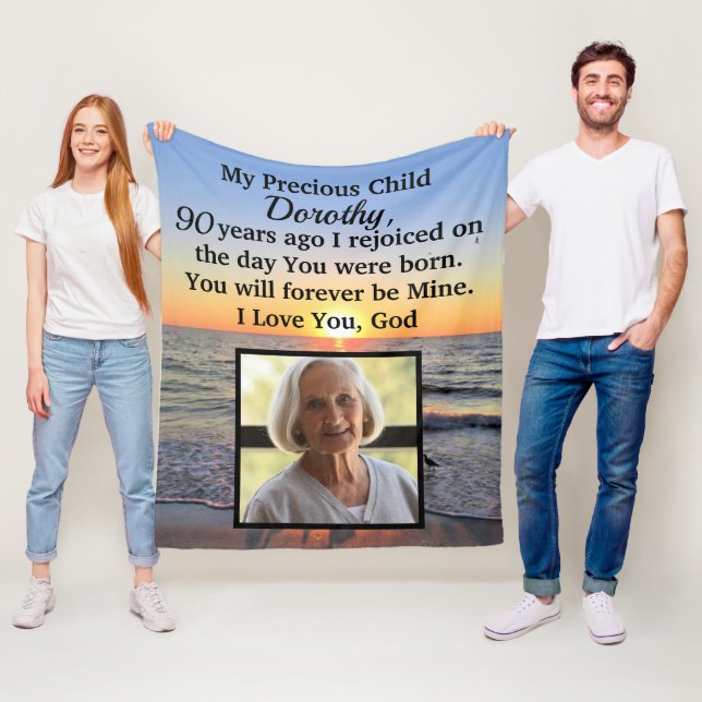 BEAUTIFUL PERSONALIZED 90TH BIRTHDAY PHOTO FLEECE BLANKET (In Situ)