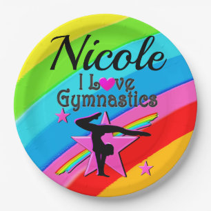 BEAUTIFUL PERSONLIZED I LOVE GYMNASTICS DESIGN PAPER PLATE