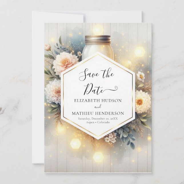 Beautiful Photo Mason Jar Wedding  Save The Date (Front)