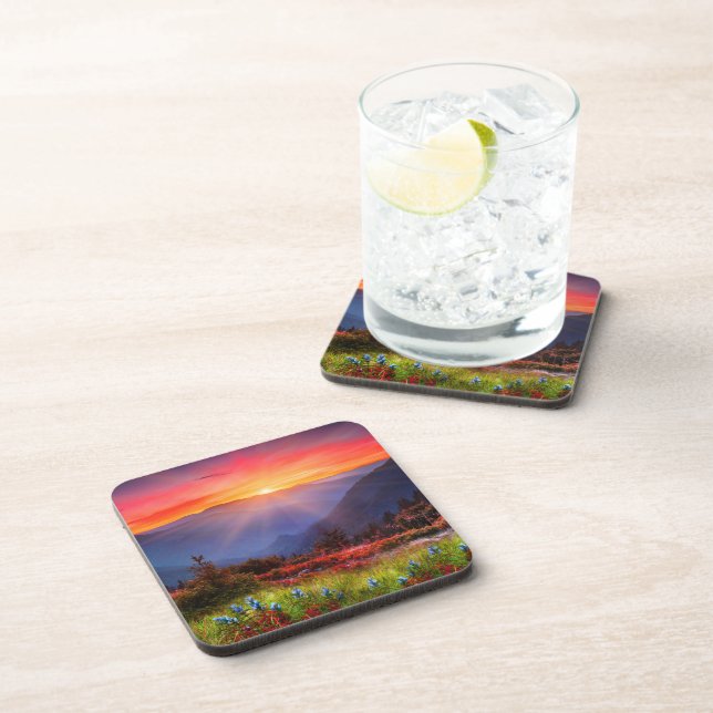Beautiful Photo Mountains Sunset Wild Flowers Coaster (Right Side)